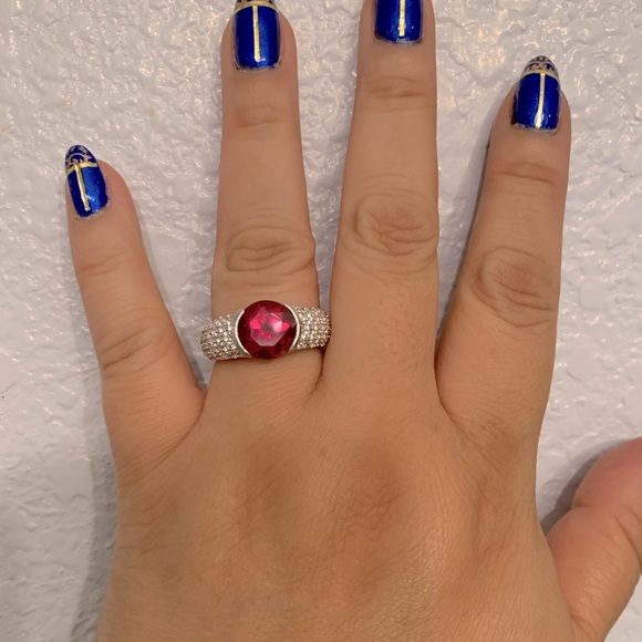 925 silver and simulated ruby cubic zirconia ring - Picture 2 of 6
